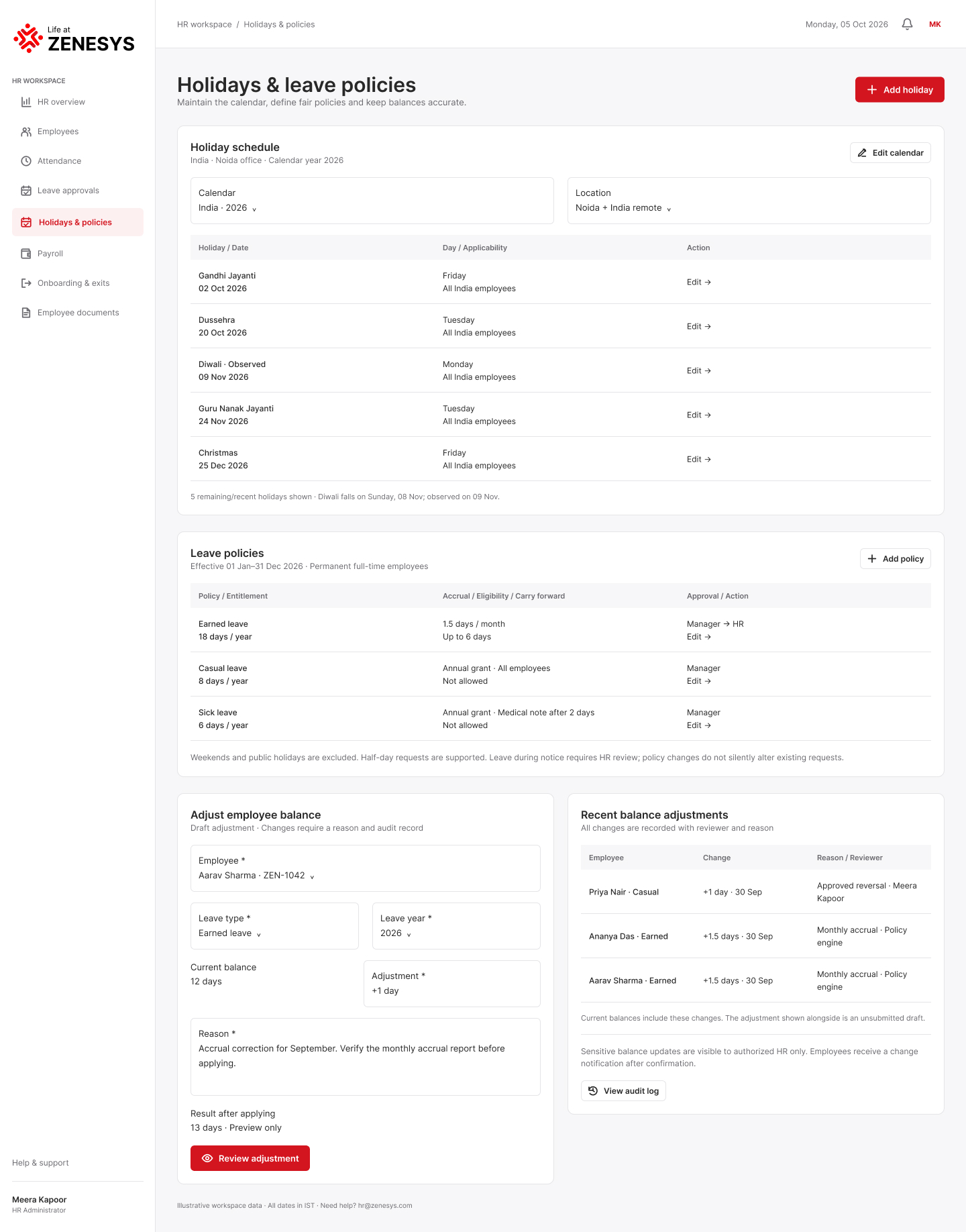 Holidays & leave policies — Desktop
